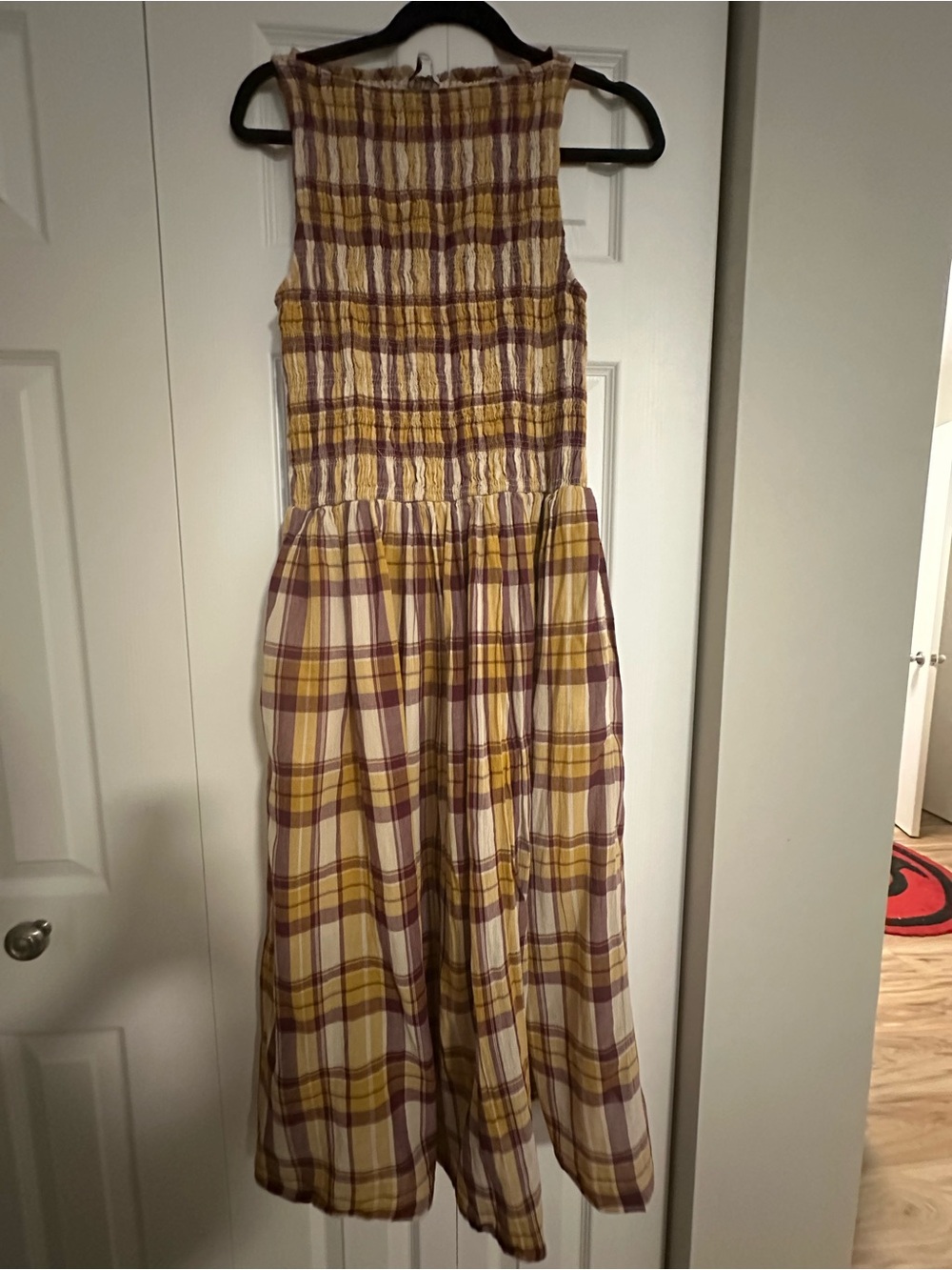 Madewell Smocked Boatneck Maxi Dress in Plaid Seersucker